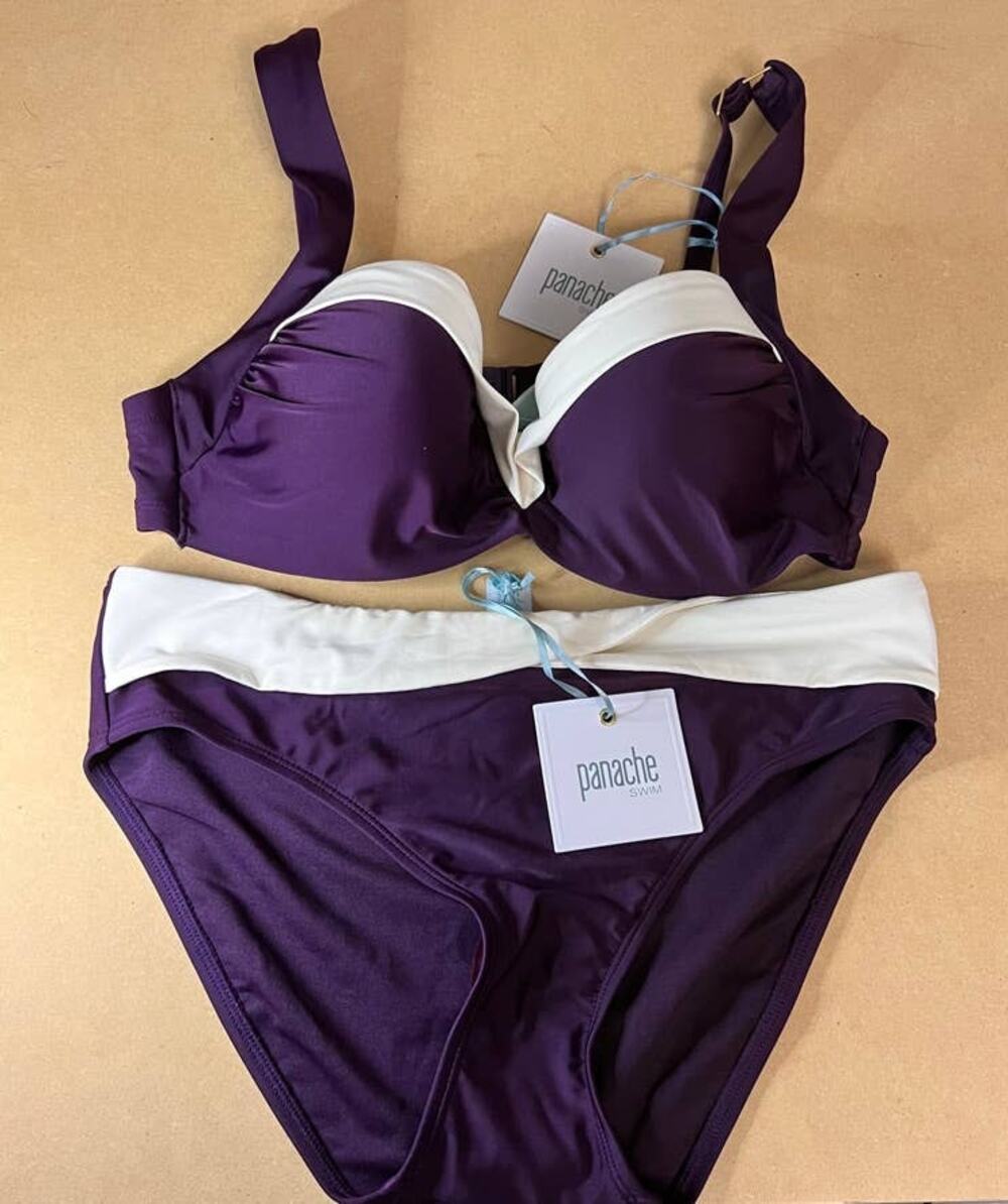 Panache swimsuit purple cream NWT two piece bikini 34D small
